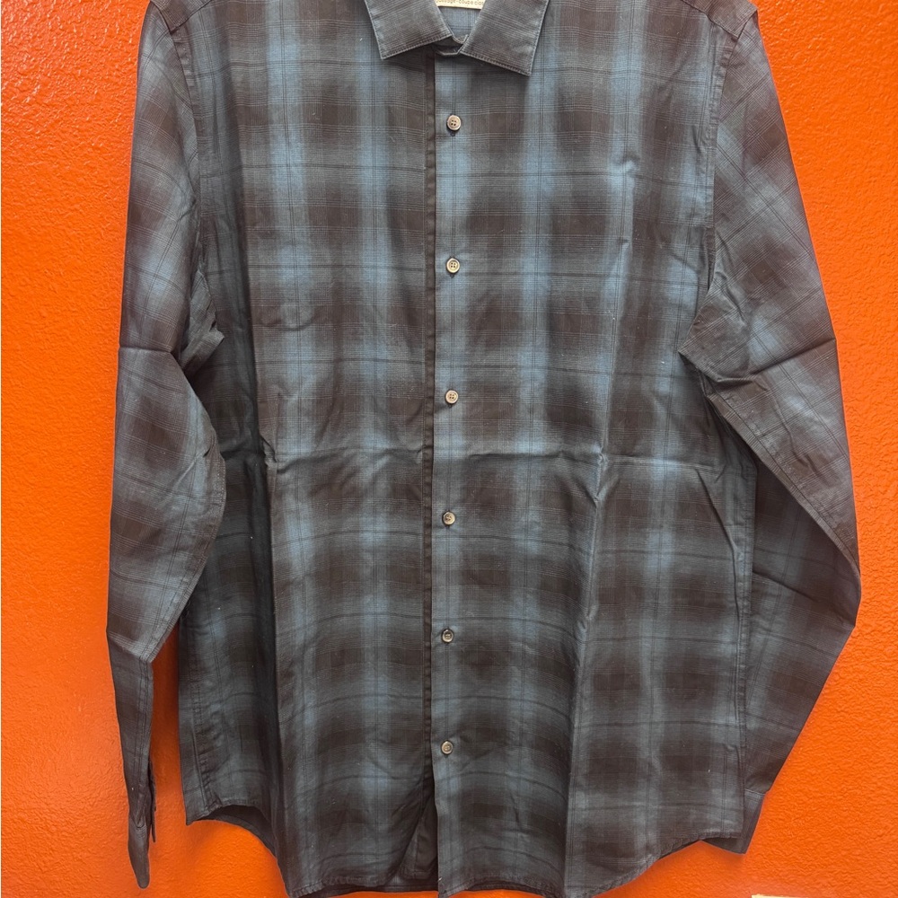 Calvin Klein Men's Button Down Shirt - Blue and Brown